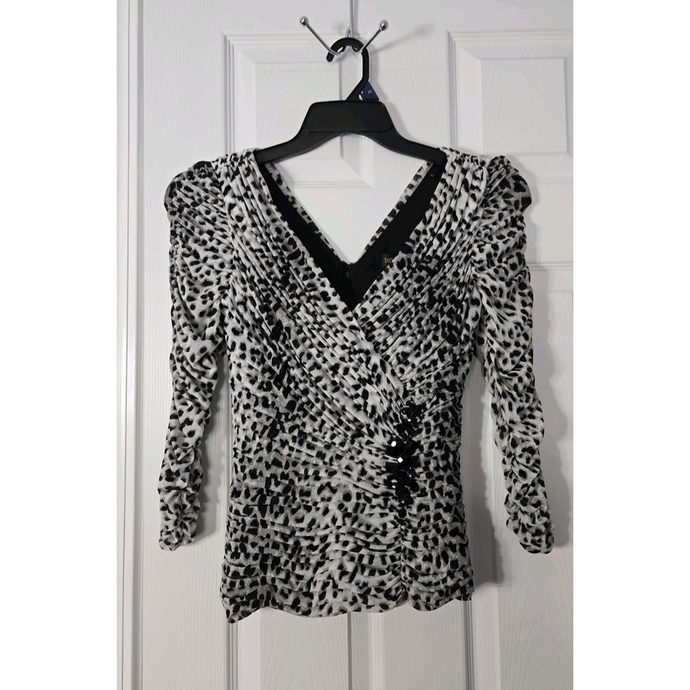 TADASHI SHOJI Womans 3/4 Blouse Size XS Leopard